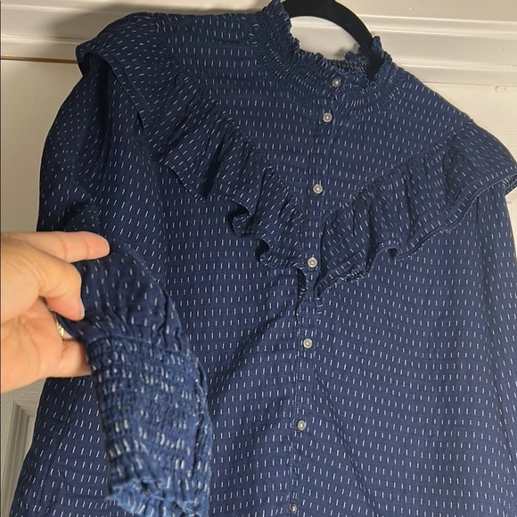 LOFT Navy Button Down Shirt - Picture 2 of 3
